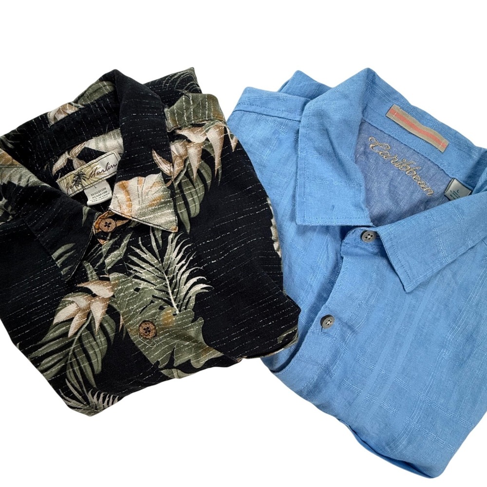 Mens Caribbean & Joe Marlin Button Down Shirt‎ Bundle Blue Tropical Floral Large